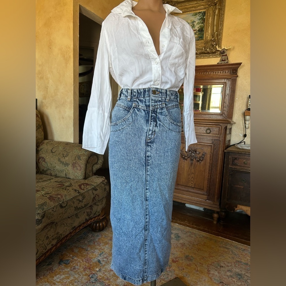 Vintage 80s Whipp Denim Midi Skirt 3 - Picture 11 of 14